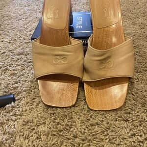 Ferragamo Beige Leather Slide Sandals